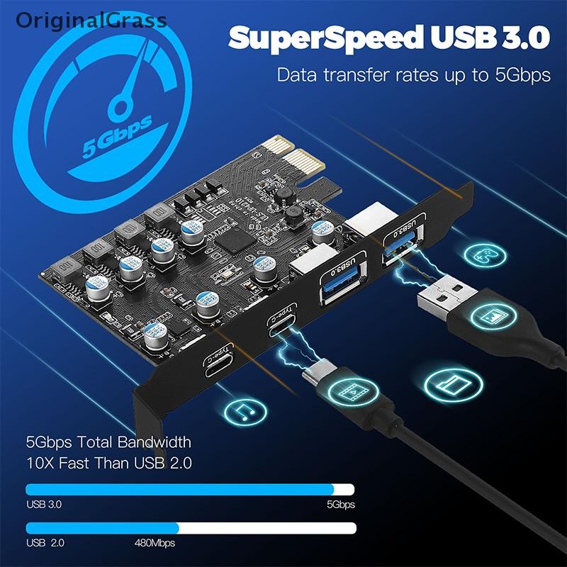 [OriginalGrass] PCI Express Card 2Port USBA/ USBC 5Gbps USB3.2 Gen1 ...