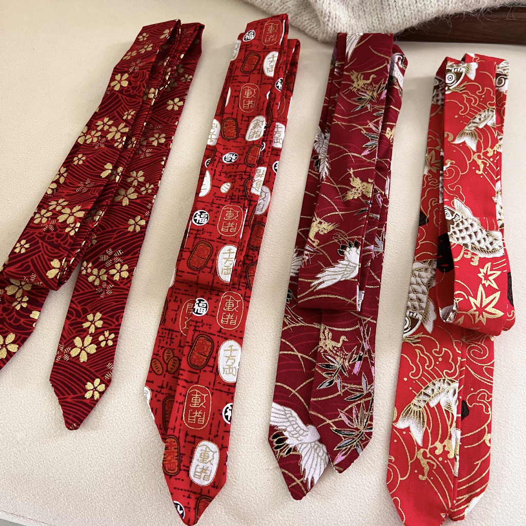 新中式红色国风束发发带古风飘带汉服编发丝巾头饰女马面裙配饰New Chinese-style red national style hair ...
