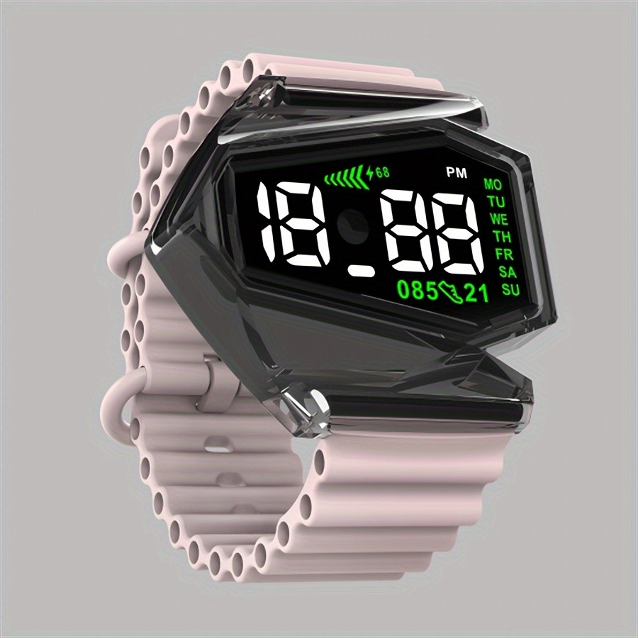 LED Touchscreen Sporty Digital Watch for Women & Men Hexagonal Black ...
