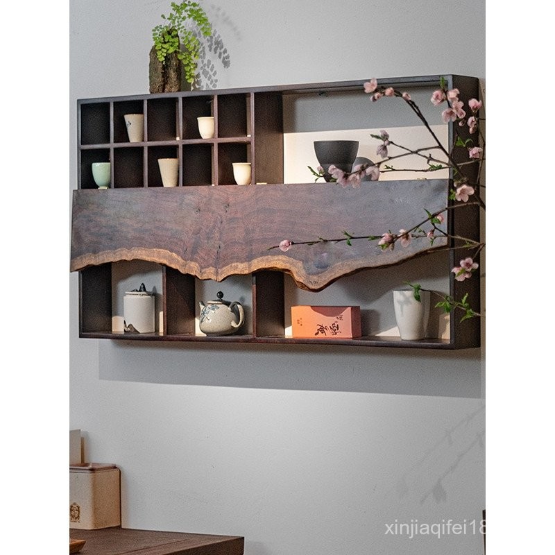 Log Silent Ebony Wall-Mounted Bogu Rack Teacup Rack Wall Duobaoge Tea ...