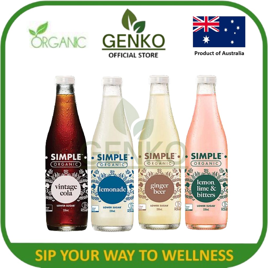 SIMPLE ORGANIC Sodas 330ml -Lemonade/Ginger/Lemon Lime & Bitter/Cola ...