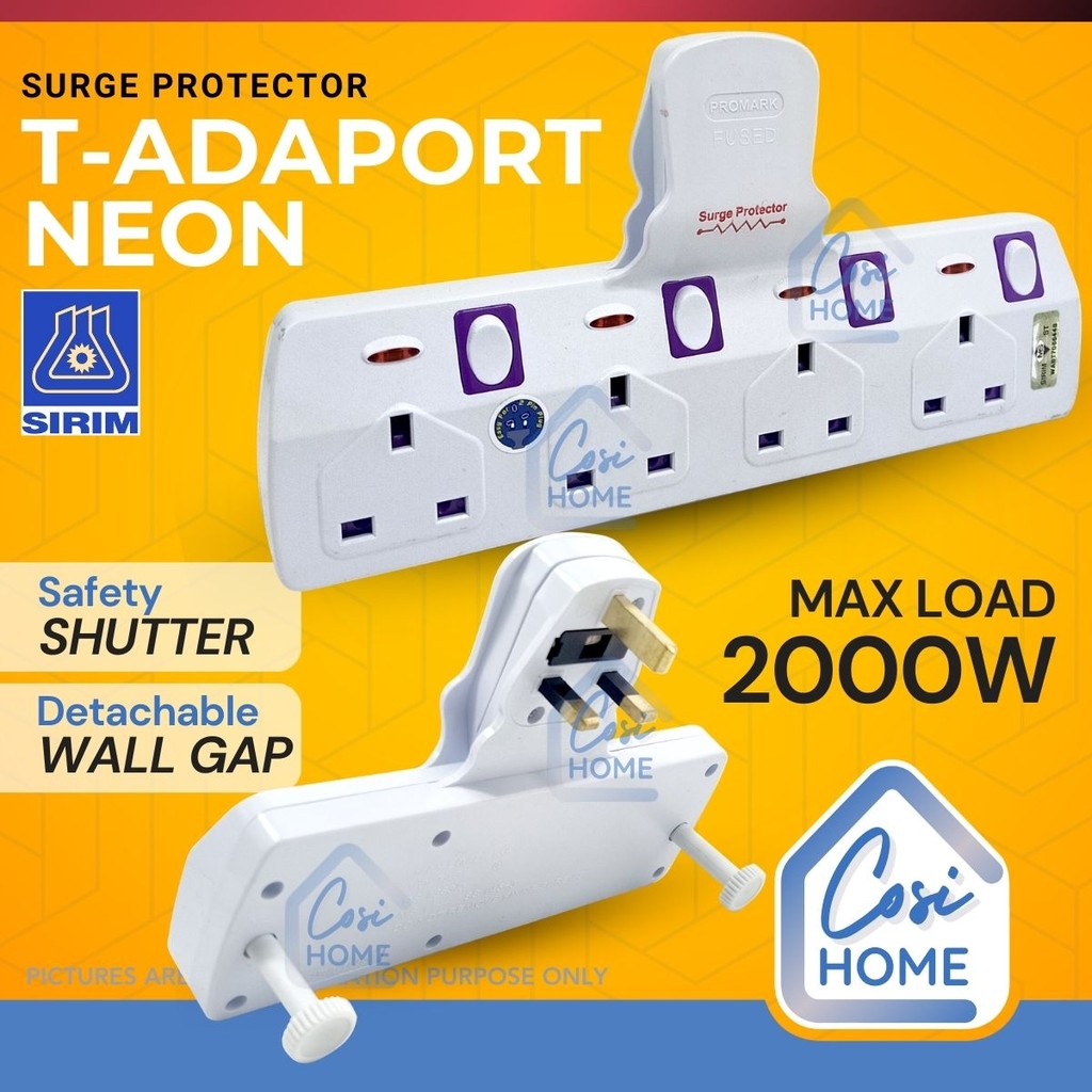 SIRIM T-ADAPORT Surge Protector Plug Adapter Sambungan Wayar Trailling ...