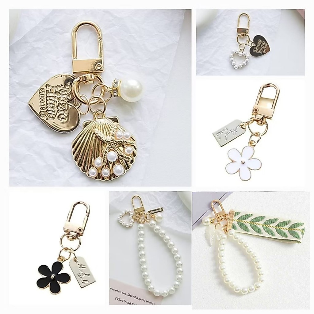 Pearl Keychain Ribbon Love Chain Phone Strap Lanyard Hook Keychain Hang ...