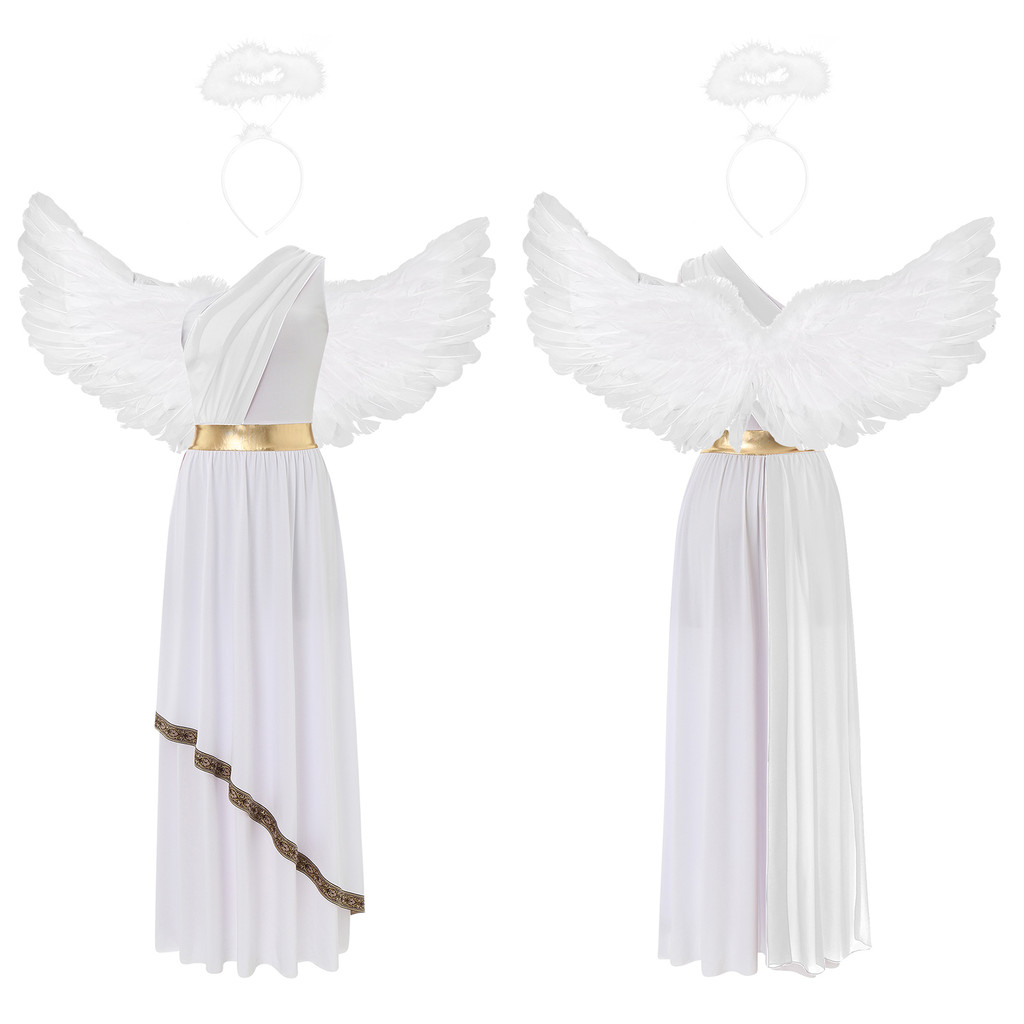 Yeahdor Women Halloween Angel Cosplay Costume Sleeveless Chiffon ...