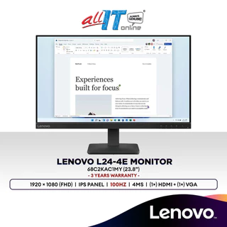 Lenovo L24-4E 23.8" Full HD WLED IPS Monitor  | 100 Hz | 4ms Response Time | HDMI | VGA Connection | Anti-Glare