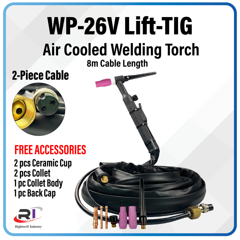 WP-26V TIG Welding Torch 2-Piece 8m Cable with Valve for Lift-TIG ...