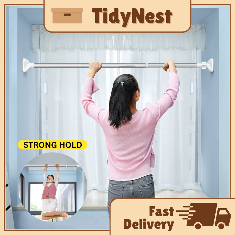 [TidyNest] Adjustable Curtain Rod Stainless Steel Drying Rack Anti-slip ...