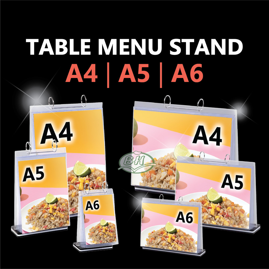 A6 A5 A4 Table Menu Stand with 6 Sleeves/Flip Menu Display Stand Clear ...