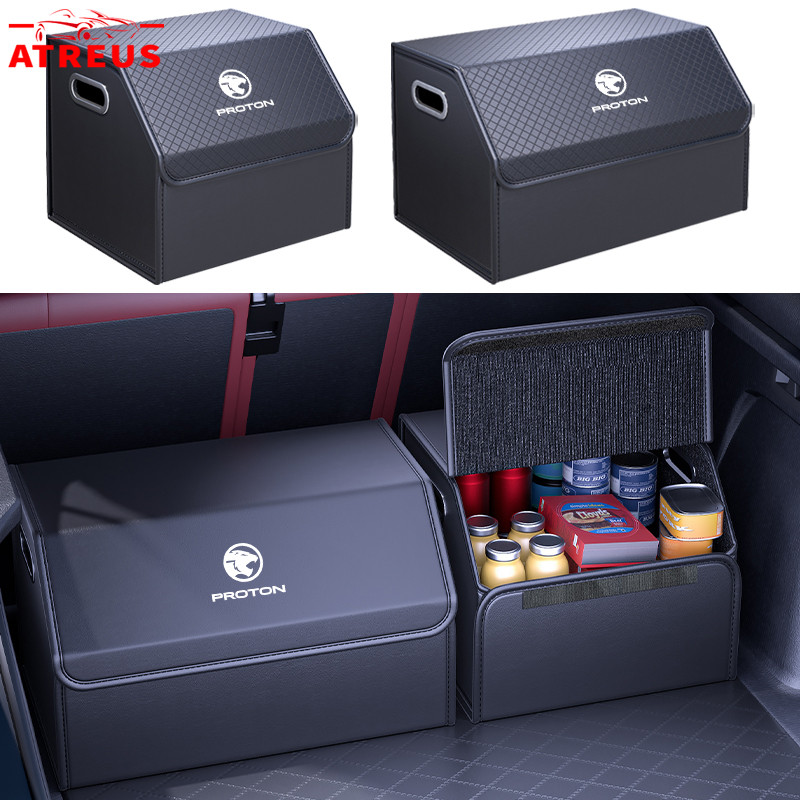 Proton Car Trunk Leather Flip Storage Box Car Rear Trunk Organizing Box ...