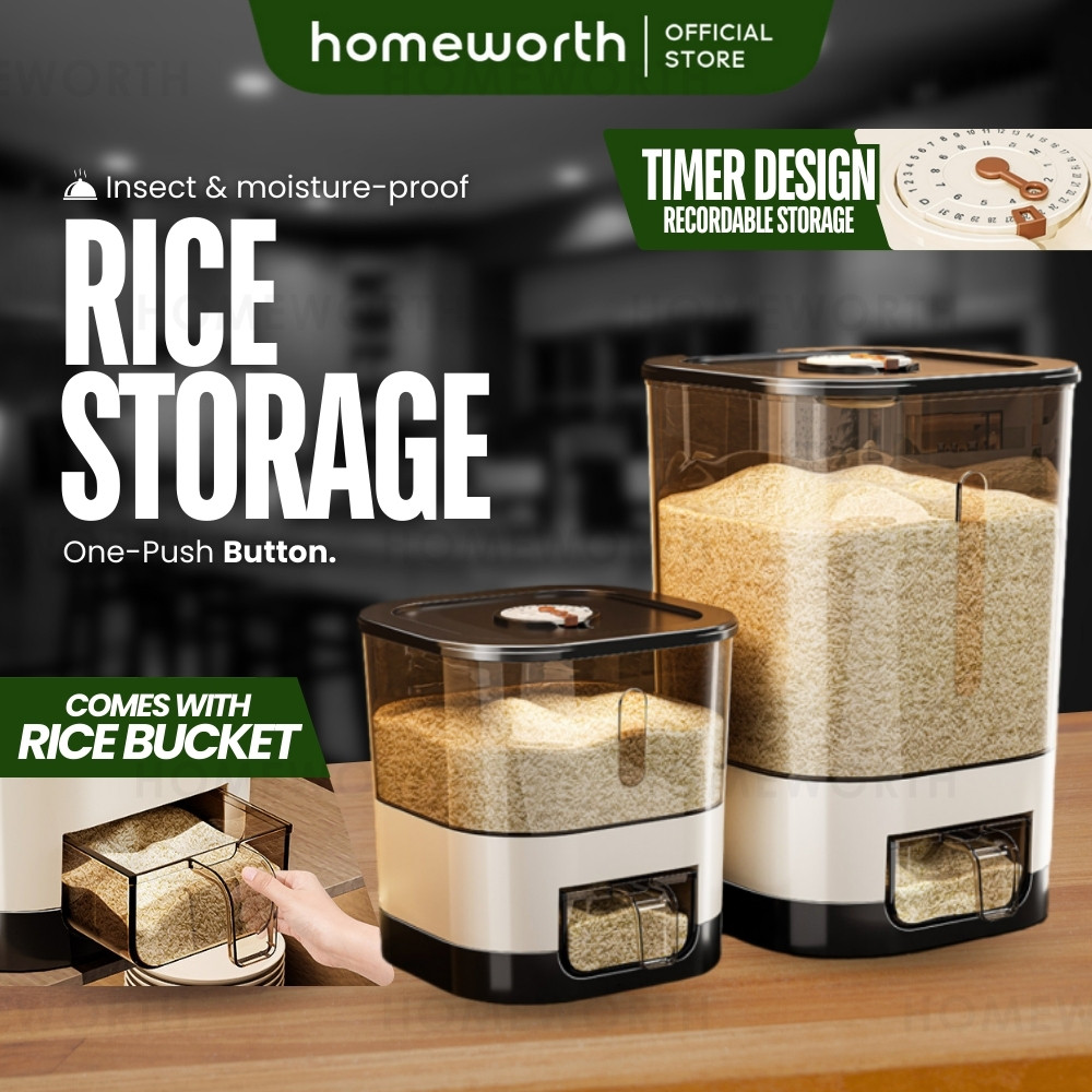 HOMEWORTH Rice Storage Container Airtight Sealed Kitchen Grain Bin Keep ...