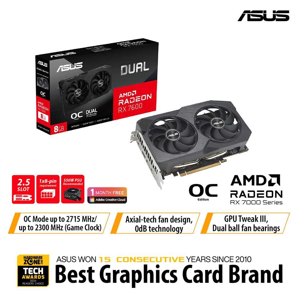 ASUS Dual Radeon RX 7600 OC Edition 8GB GDDR6 Graphics Card | DUAL ...