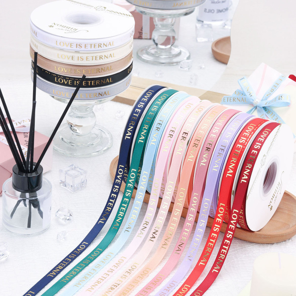 1cm Gilded Letter Threaded Ribbon Love Is Eternal Flower Packaging ...