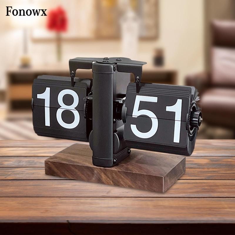Fonowx Flip Desk Clock Decoration Retro Wood Base Flip Down Clock ...