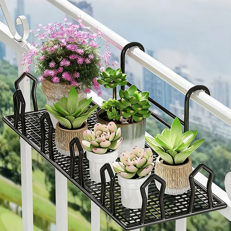 Rectangular Hanging Wrought Iron Flower Pot Rack Balcony Multi-Purpose ...