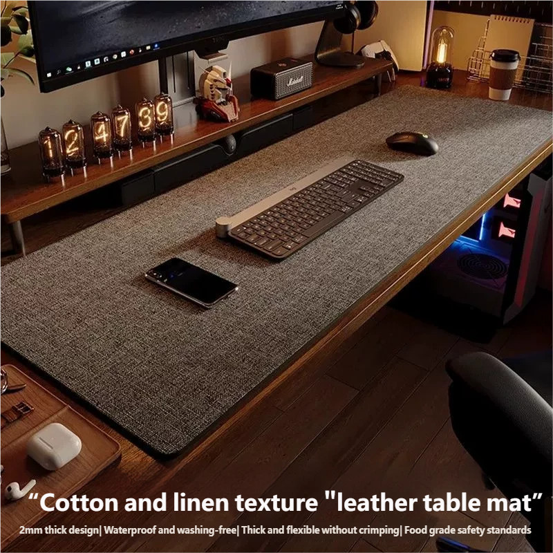 Large Cotton Linen Texture Leather Desk Mat, Dual Surface Waterproof ...