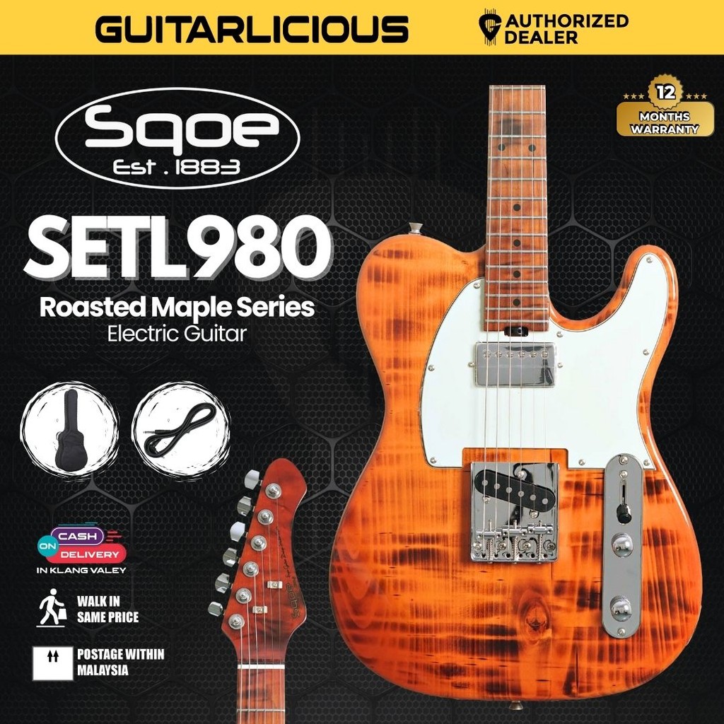 SQOE SETL980 Roasted Maple Series Telecaster Electric Guitar - Torched ...