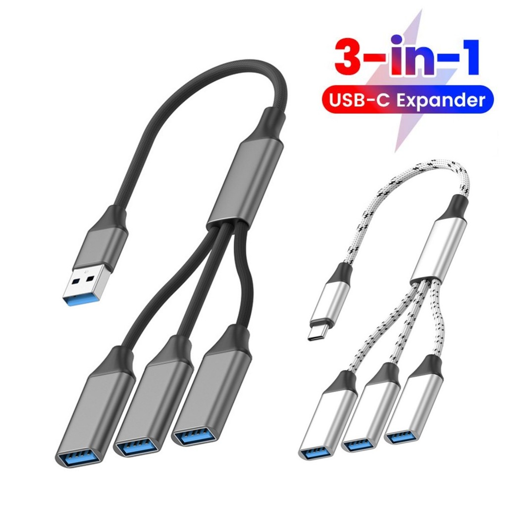 3 in 1 USB Type C Expander USB Hub Type C Splitter Braid Cable ...