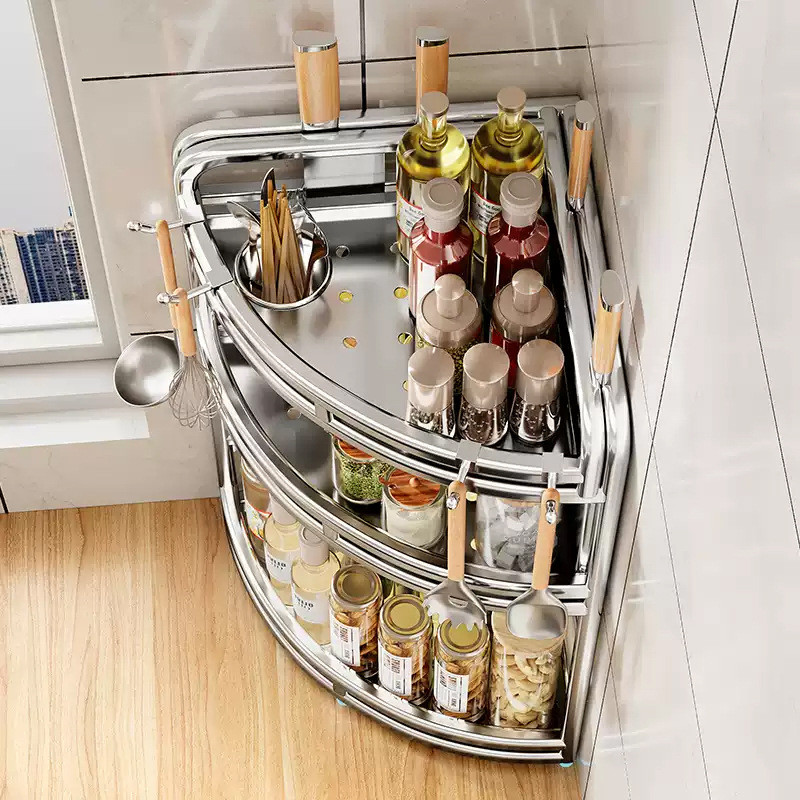 Countertop Stainless Steel Kitchen Seasoning Rack Triangle Wall Hanging ...