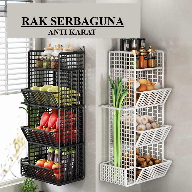Wall-Mounted Basket Rack, Multi-Tier Mesh Rack, Vertical Kitchen Rack ...