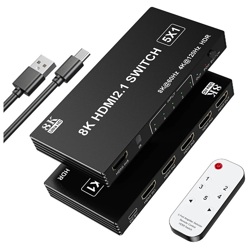 8K@60Hz HDMI 2.1 Switch 5 in 1 out 4K@120Hz HDMI Switcher Selector with ...