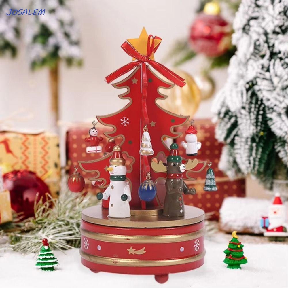 JOSALEM Rotating Wooden Music Box, Christmas Carousel Wooden Christmas ...