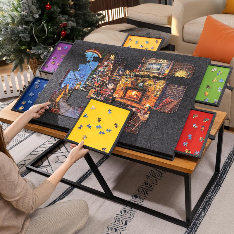 [Foldable with Lid] Puzzle Storage Board 6 Drawer Felt Board Large ...