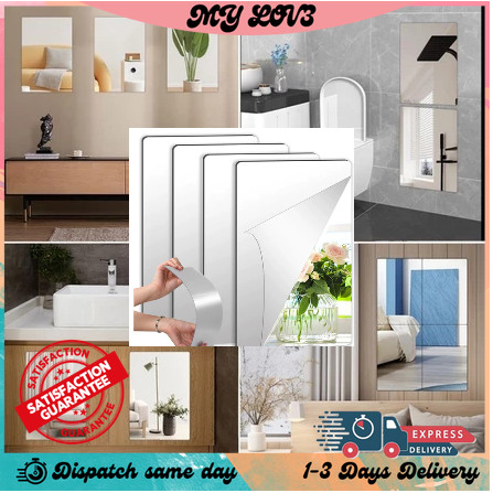 Mirror Wall Sticker Wall Bathroom Bedroom Decoration DIY Mirror Wall ...