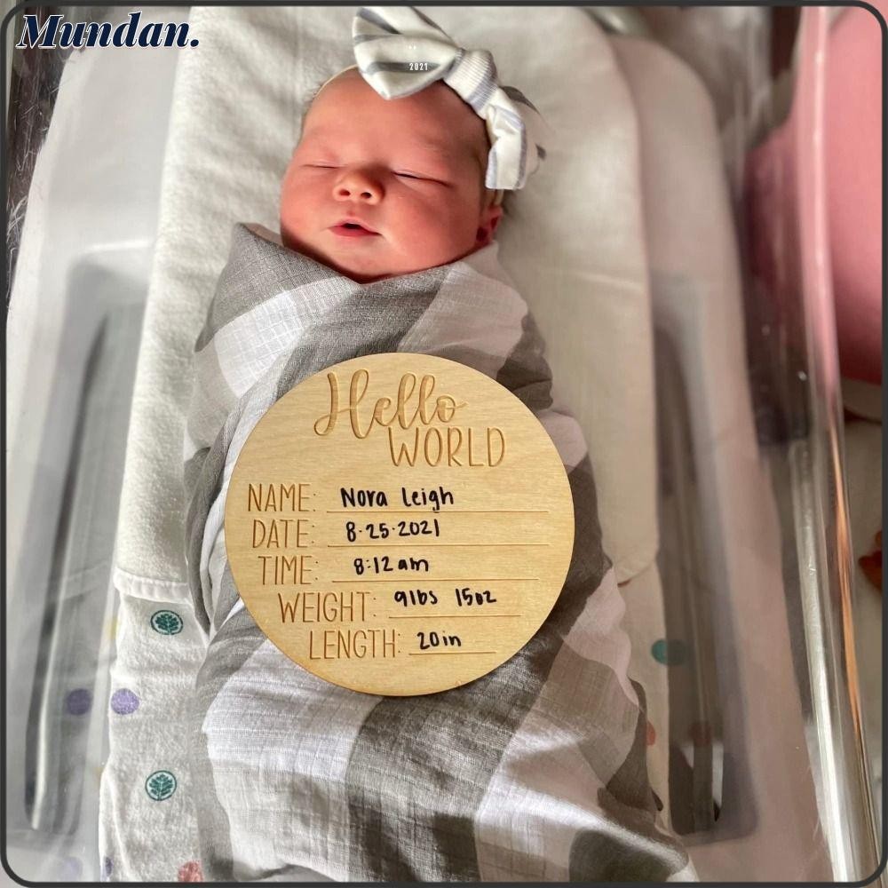 MUNDAN Baby Announcement Sign, Wooden 15 cm Newborn Welcome Sign, Hello ...