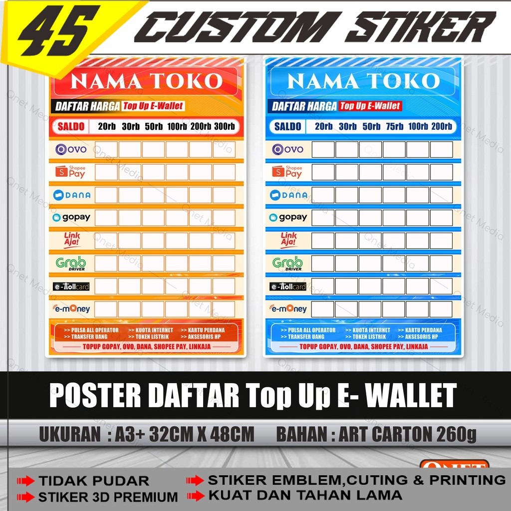 Stickers E-wallet Top Up Price List Poster + Glossy Lamination | Shopee ...