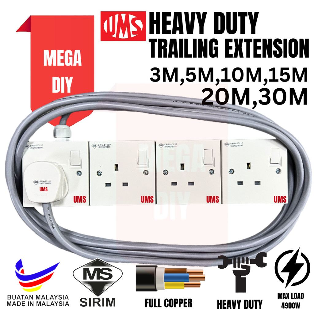 UMS 1SET [SIRIM] HEAVY DUTY LOCAL PVC TRAILING SOCKET EXTENSION Plug ...