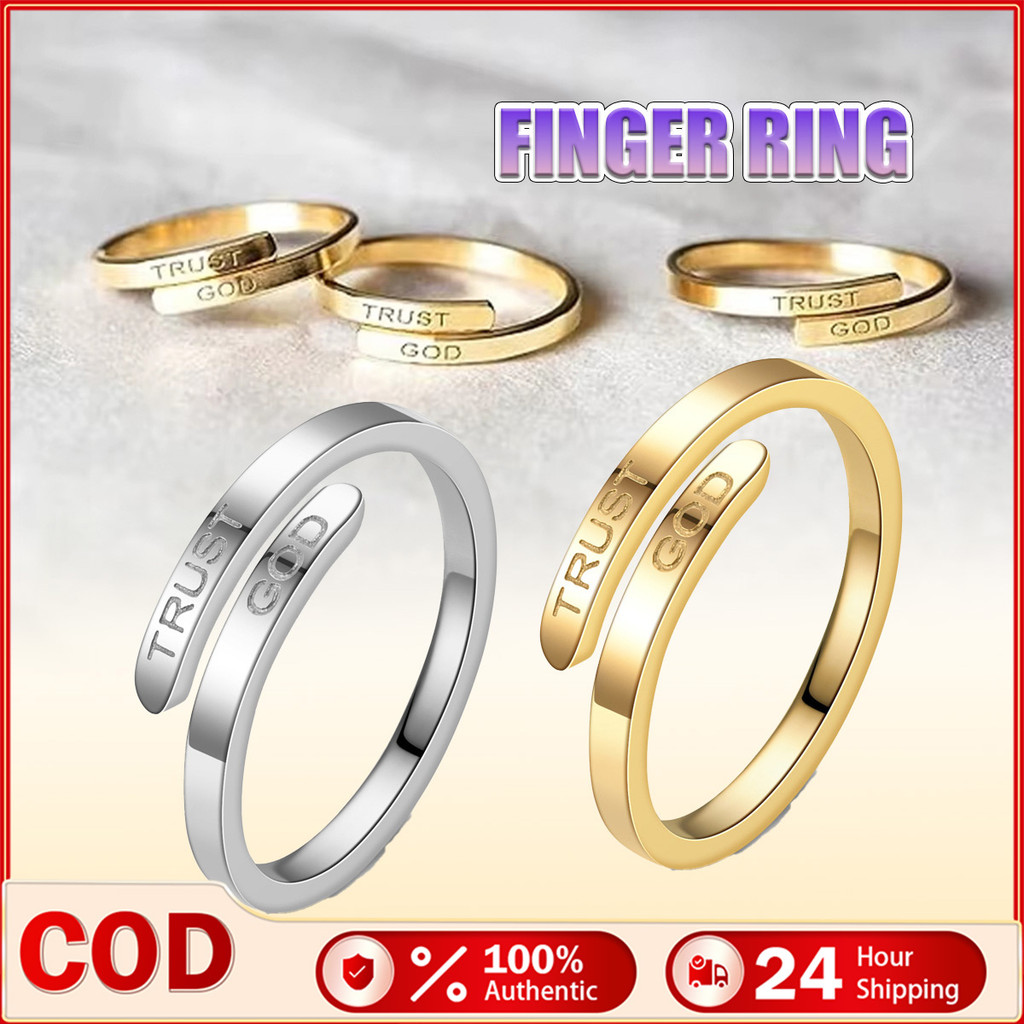 Fashion Alphabet TRUST GOD Ring Geometric Simple Zinc Alloy Ring Gift ...