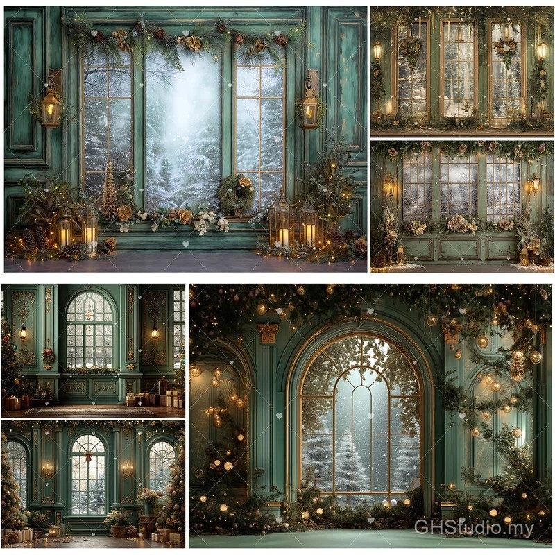 Christmas Backdrop for Photography Winter Indoor Window Arched Vintage ...