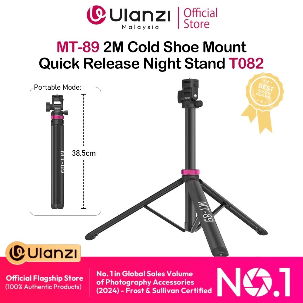 ULANZI MT-80 Ausziehbares Stativ Aluminium, 213cm Lichtstativ tragbares verstellbares mit 1/4 Schraube, 360° Kugelkopf mit Verstärkte Bodennagellöcher, Handy stativ für Kamera, Videolicht, Smartphone