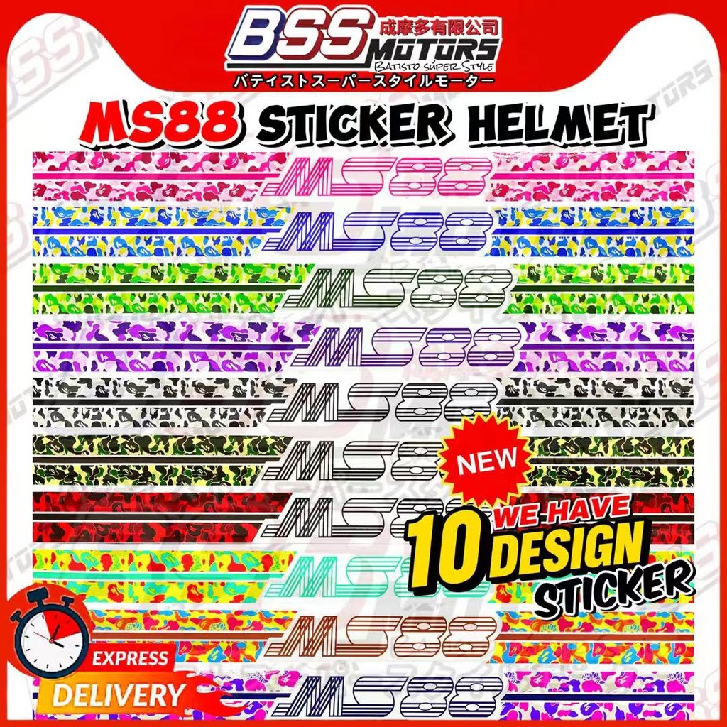 10 NEW DESIGN MS88 Sticker Pelekat Helmet Custom MS 88 Waterproof ...