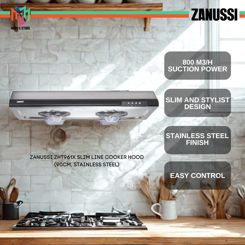 Zanussi Slim Line Cooker Hood ZHT961X 90cm Stainless Steel 800 m³/h ...