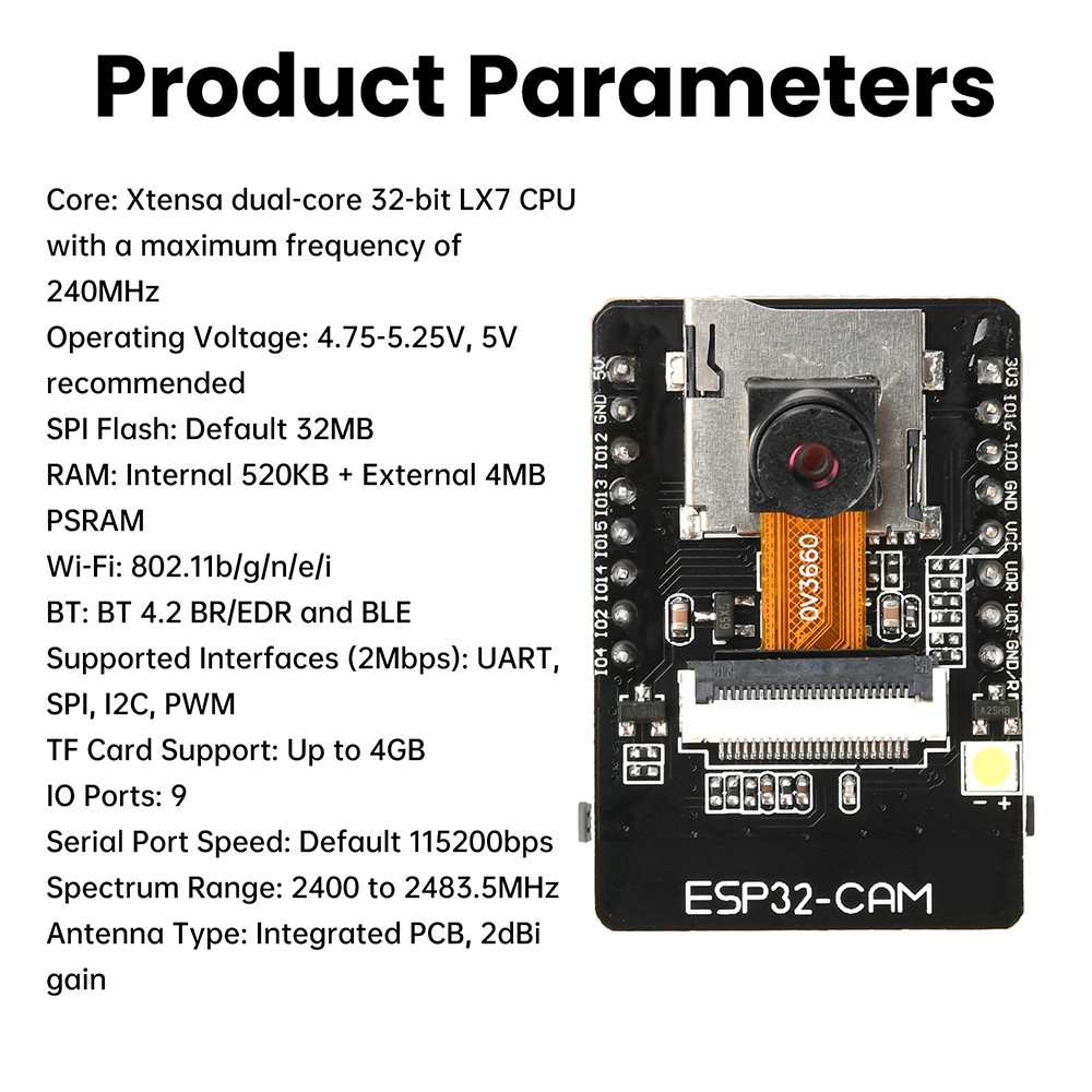 DIYMORE ESP32-CAM-MB WIFI BT Development Board OV3660 Camera Module USB ...