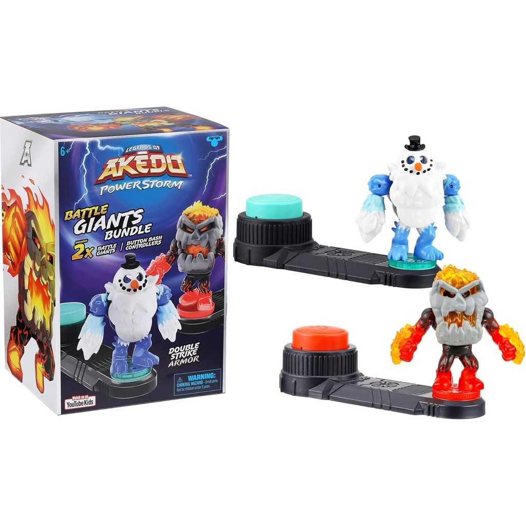 Akedo Legends of Akedo Powerstorm Giants Bundle 2 Giants Battling Warriors Tremor Poing Tailwhip contre Bucktooth avec double armure et 2 contrôleurs de Bash à 2 boutons dans le paquet