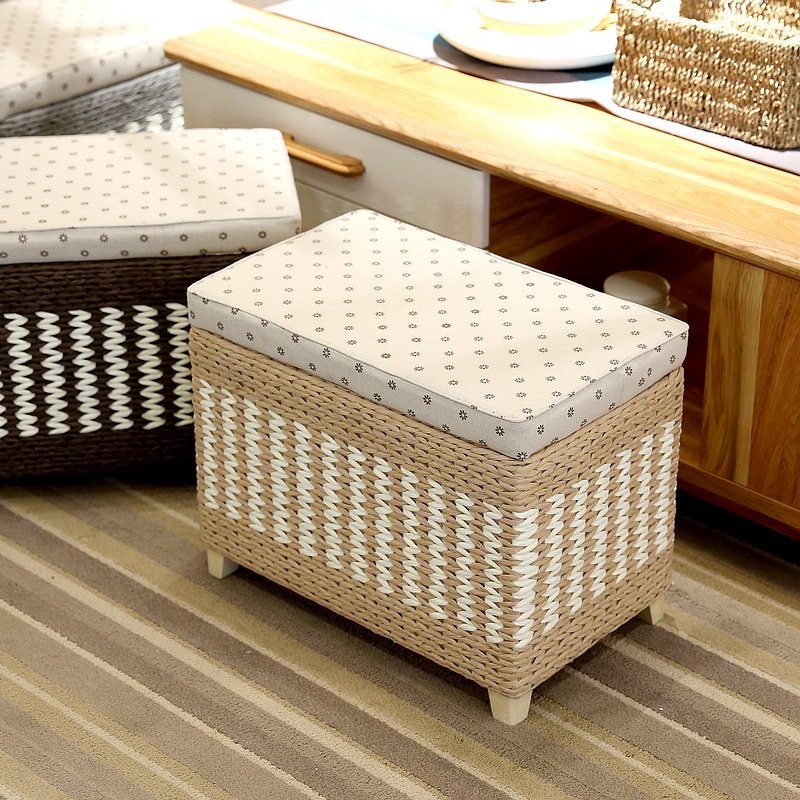Japanese Style Storage Stool Woven Storage Box Shoe Changing Stool ...