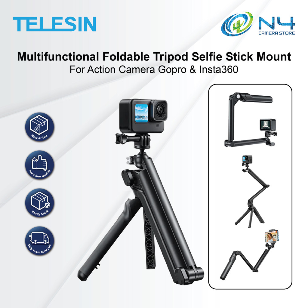 TELESIN 3-Way Multifunctional Foldable Tripod Selfie Stick Mount for ...