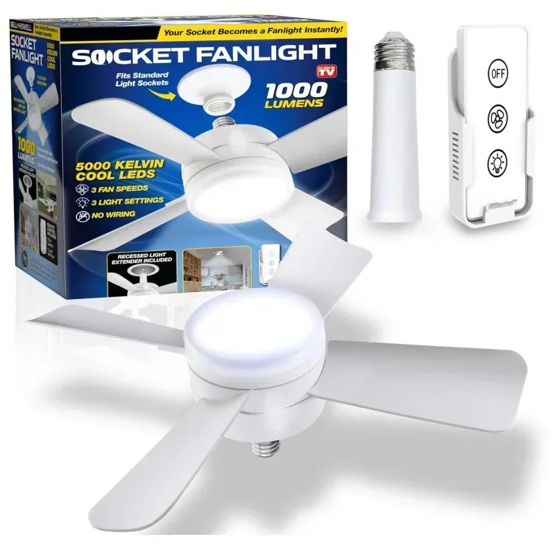 Kipas Siling 30w Lampu Led E27 Kipas Soket Dengan Alat Kawalan Jauh ...
