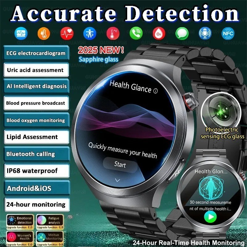 Uric Acid Blood Pressure Blood Oxygen Body Analysis SmartWatch ECG+PPG ...