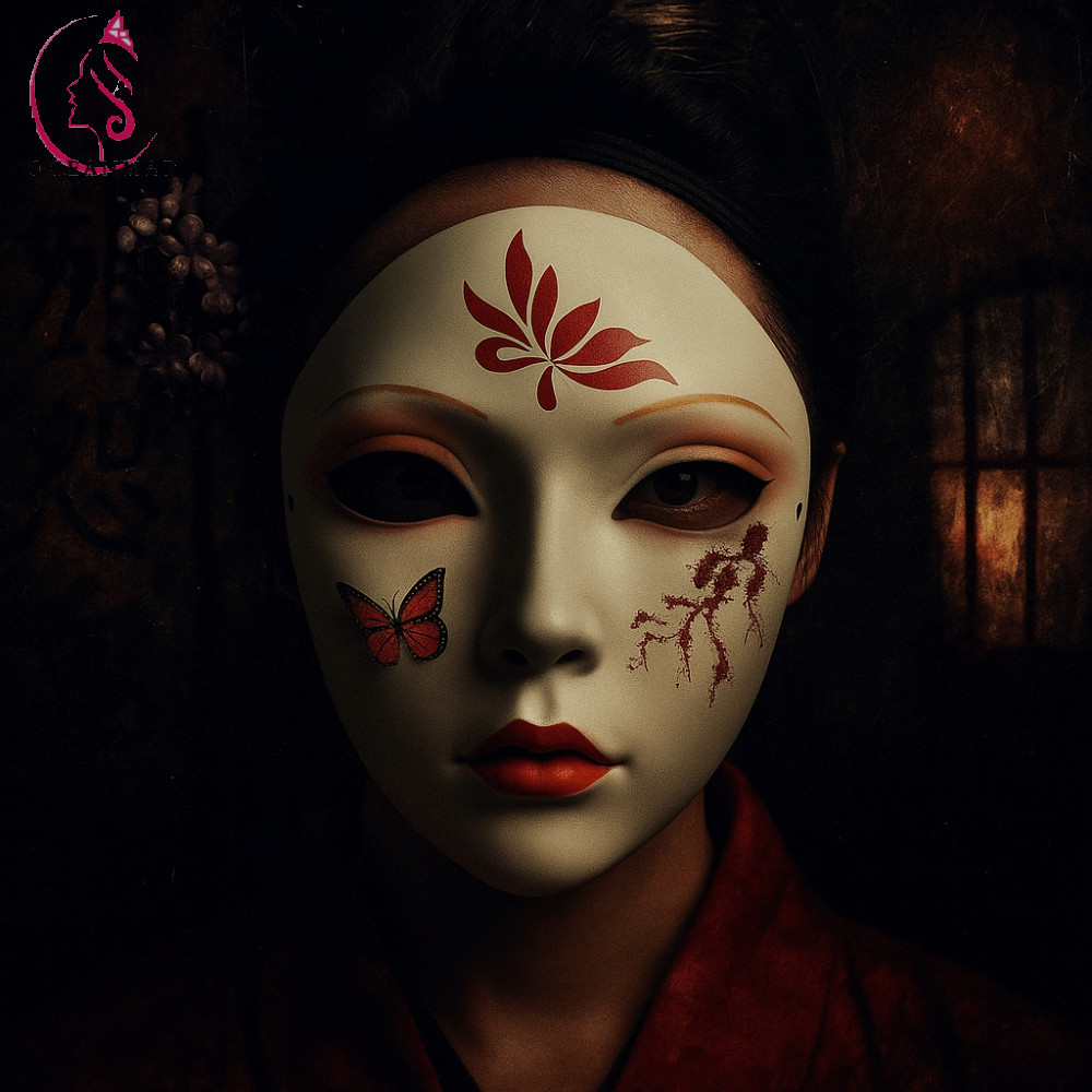 OCEANMAP Cosplay Geisha Mask, Full Face Flower Hanfu Cosplay Mask ...