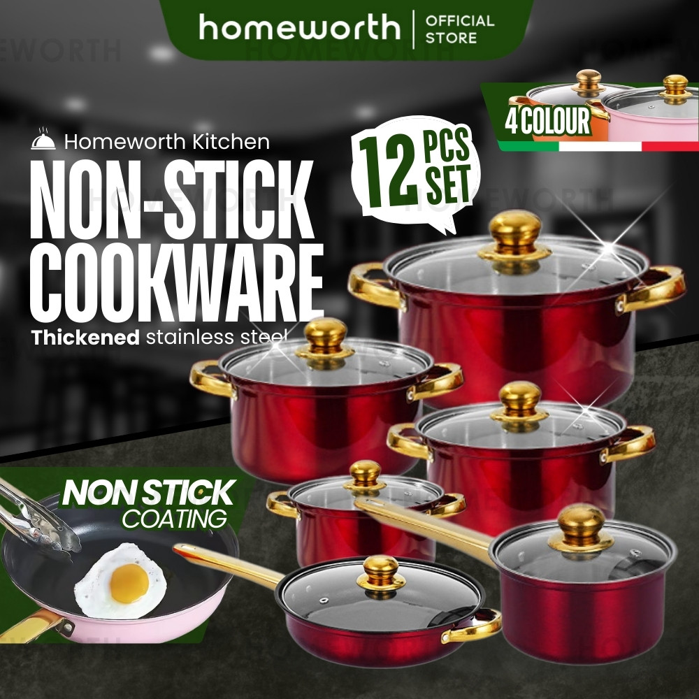 HOMEWORTH 12PCS Cooking Pot Utensil Set – 304 Food-Grade Stainless ...