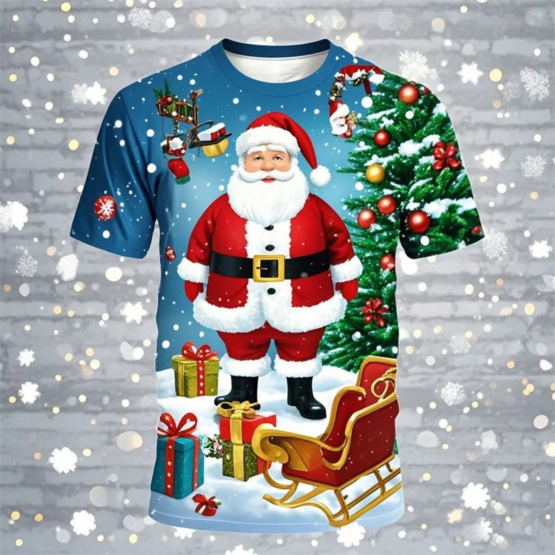 3d Printed Santa Claus T-shirt For Men Women Summer Casual Short Sleeve ...