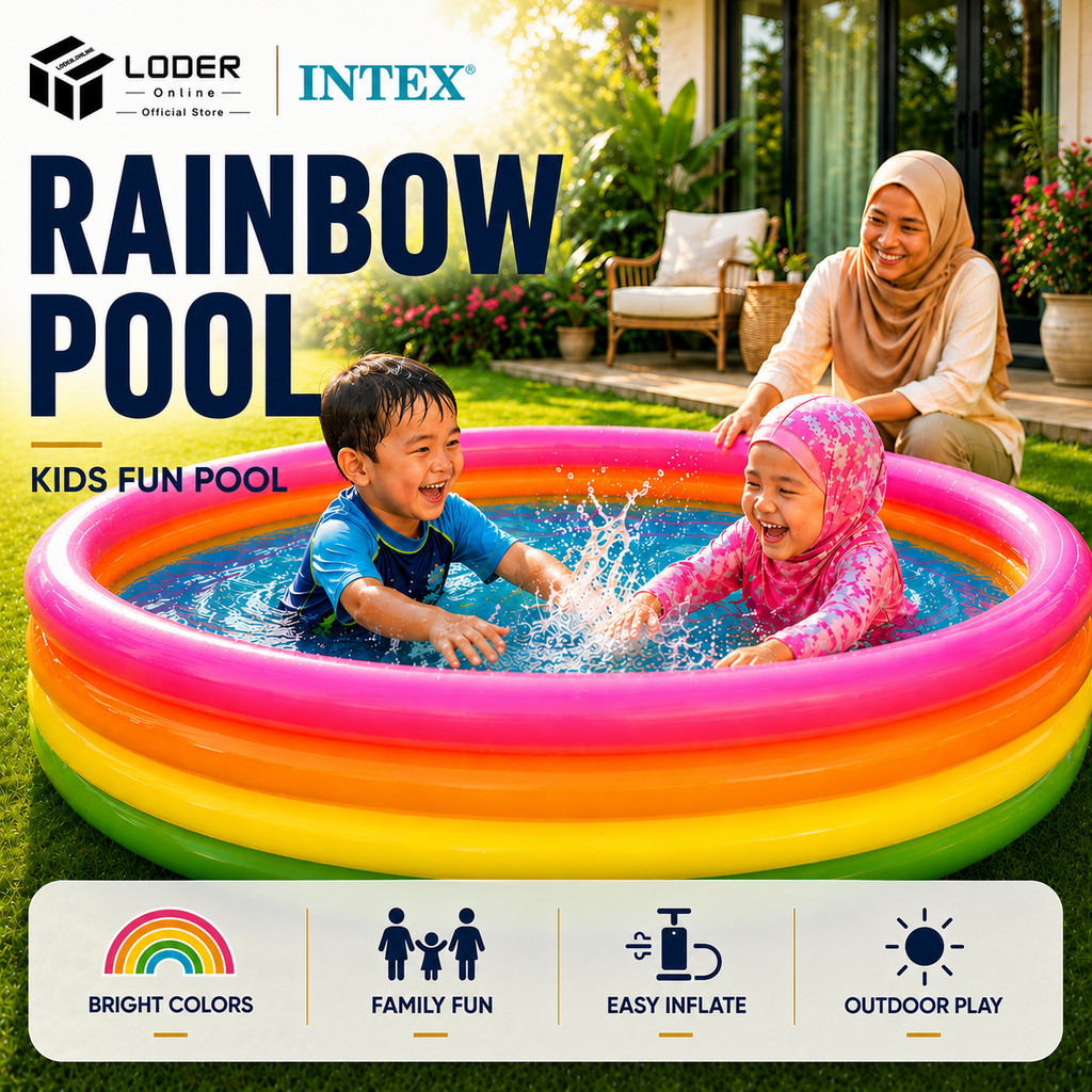 LODER INTEX Rainbow Inflatable Swimming Pool Kids Family Outdoor ...