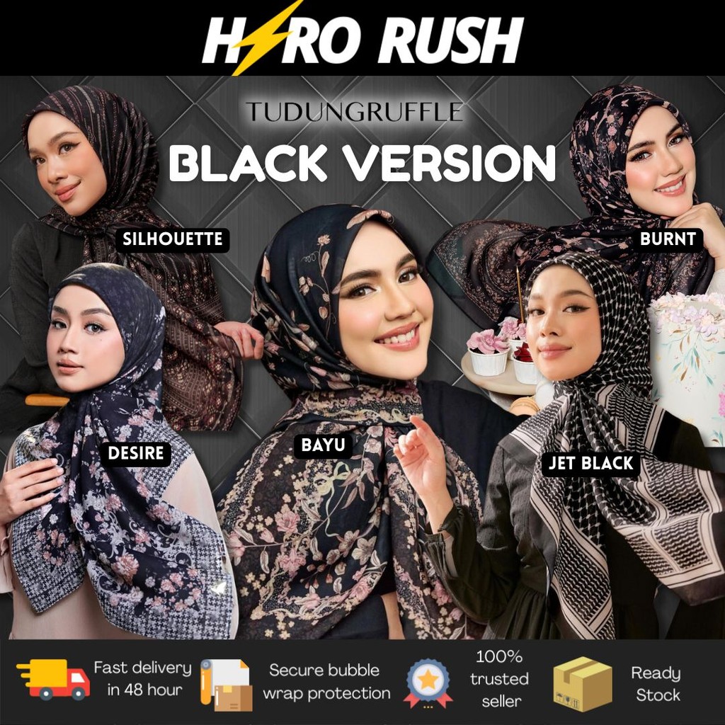 Tudungruffle Black Collection Tudung Bawal Premium Cotton Voile by ...
