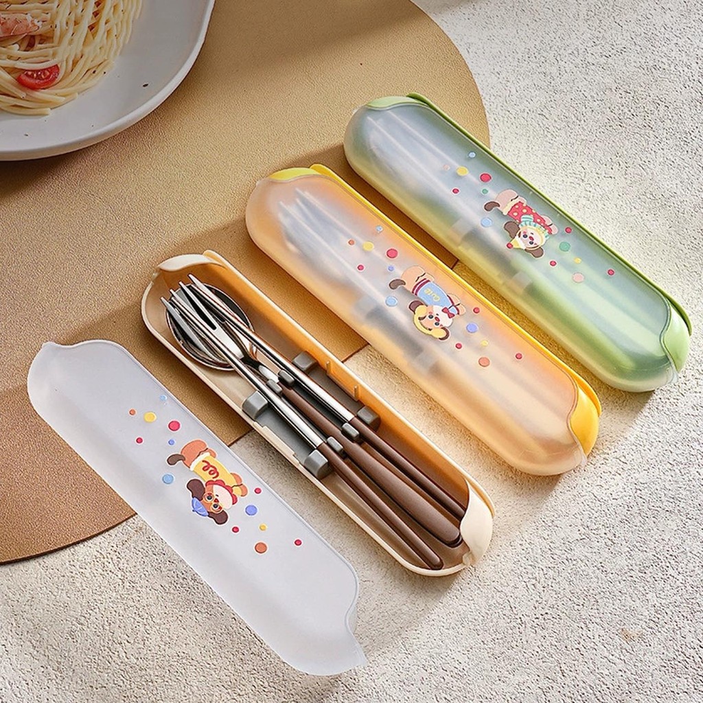 Cute Cartoon Boxed Portable Tableware Set (Fork, Spoon, Chopsticks ...