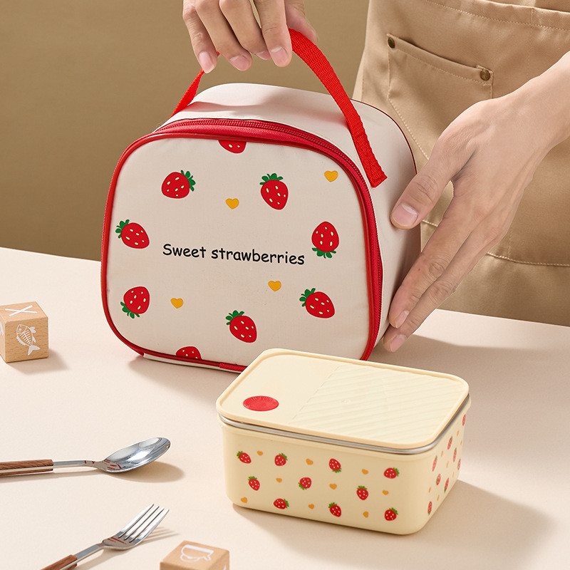 Cream Strawberry Stainless Steel Insulated Lunch Box Office Worker ...