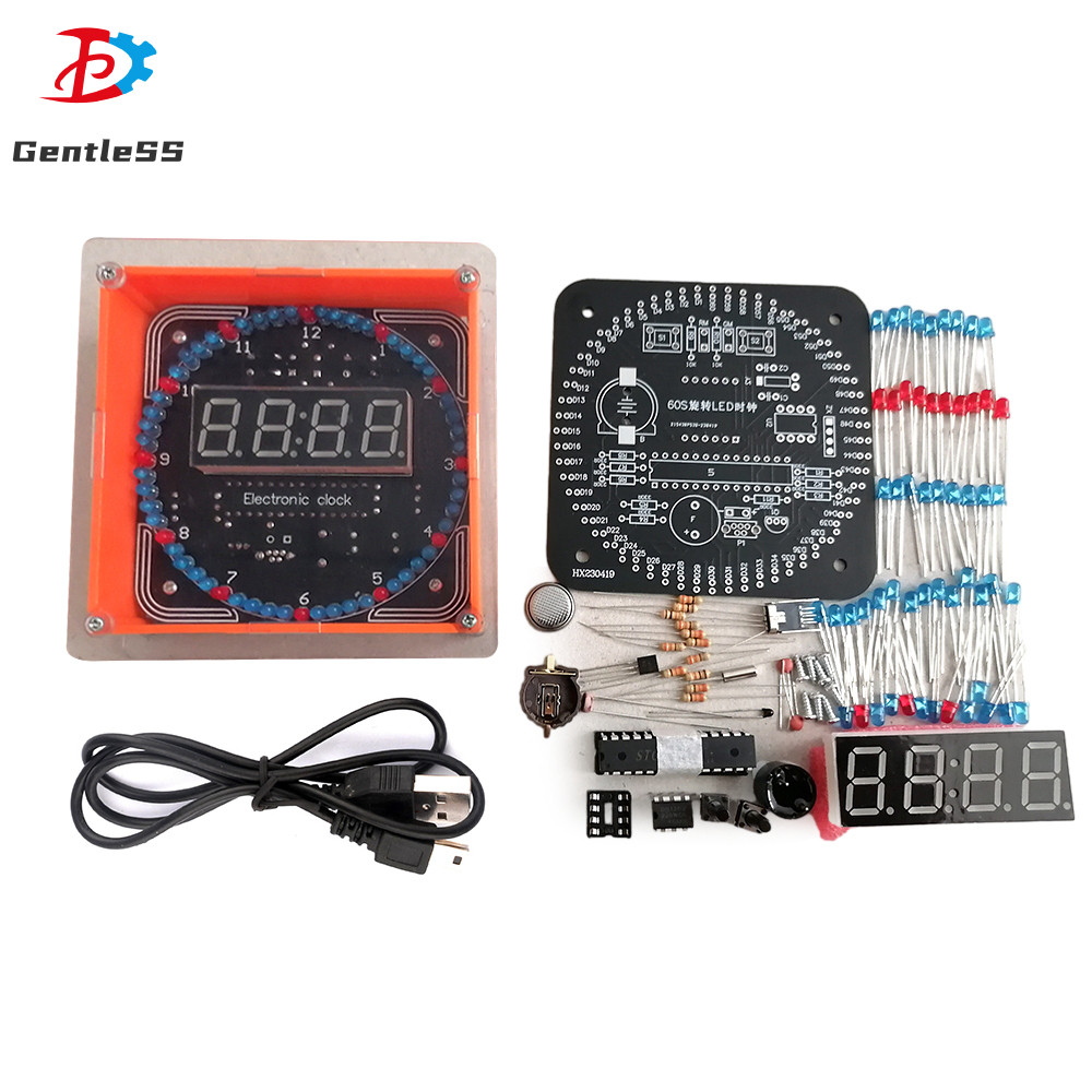 DS1302 Electronic Digital Clock DIY Kit Rotating LED Clock with Power ...