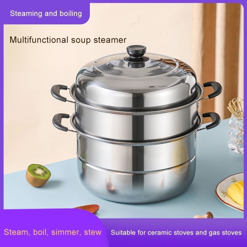 3 LAYER STAINLESS STEEL MULTIPURPOSE STEAMER POT COOKING POT LAYERS ...